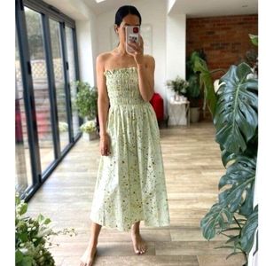 H&M RARE Wildflower Collection Floral Smocked Midi Dress